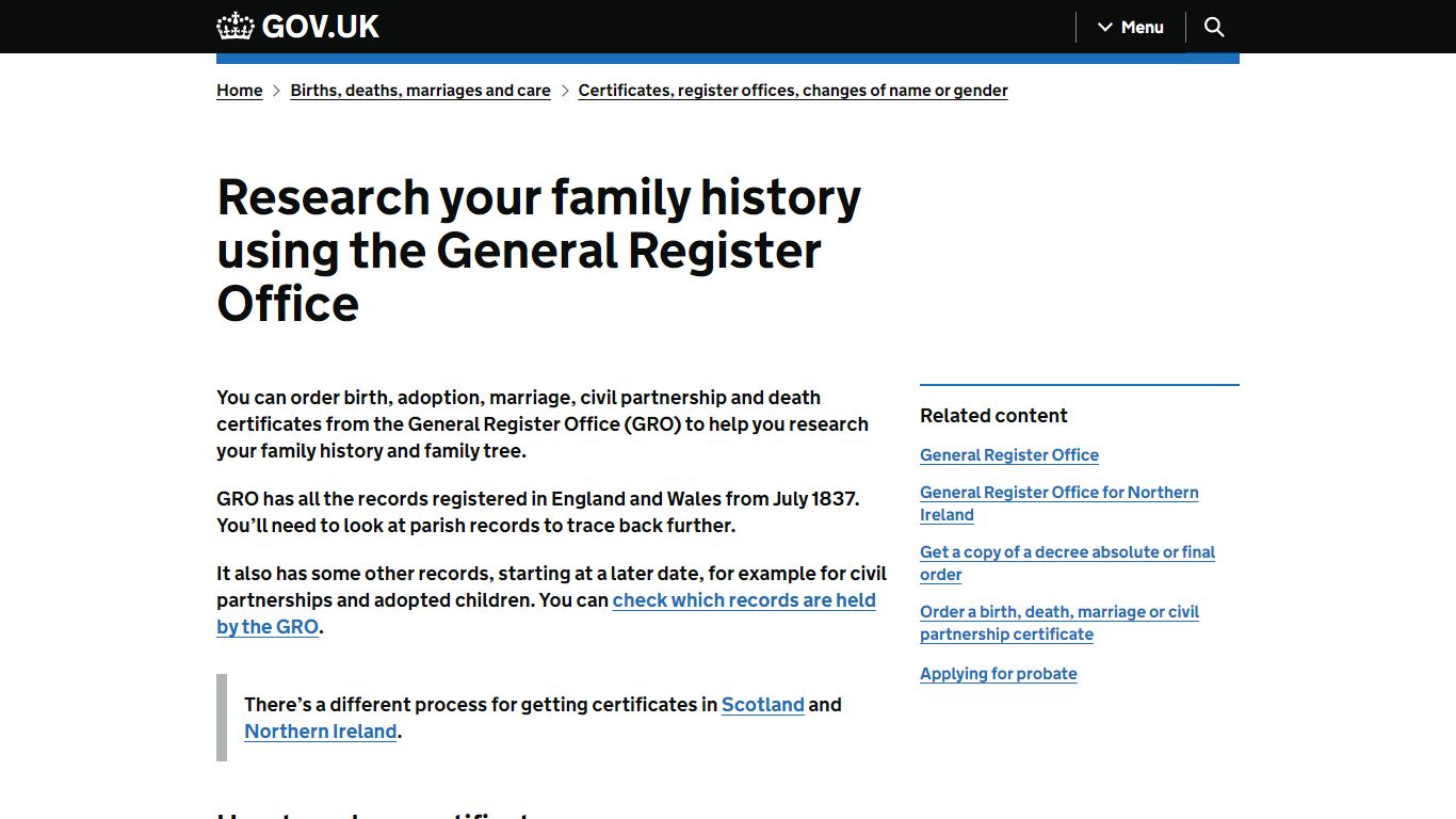 Research your family history using the General Register Office